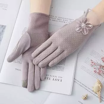 Женский тонкий летний нескользящий сенсорный экран, короткие хлопковые перчатки с защитой от ультрафиолетовых лучей, эластичные солнцезащитные очки серый