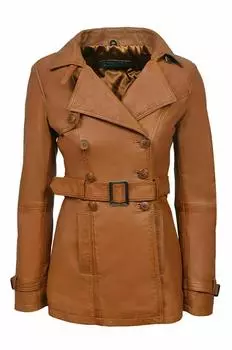 Женский тренчкот HOT Brown Leather Handmade Lambskin Натуральная стильная одежда Мягкая S коричневый