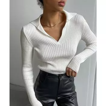 Женский трикотажный свитер-пуловер с воротником-поло Commuter Slim-fit Base S белый