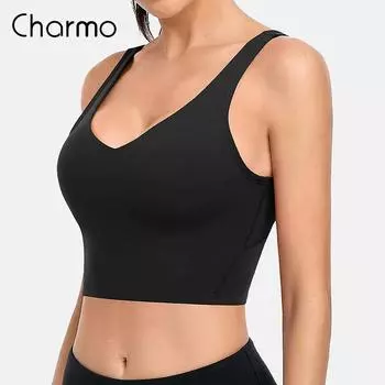Женский укороченный топ Charmo для тренировок, жилет без рукавов, удлиненный спортивный бюстгальтер, средний укороченный топ с поддержкой йоги, бега и фитнеса L зелёный