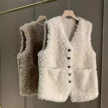Женский жилет из искусственной овечьей шерсти, однотонный, весна-осень 3XL бежевый