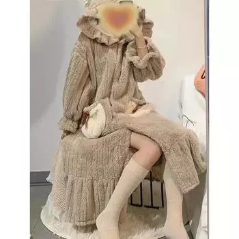 Женский зимний халат с капюшоном, толстый теплый женский фланелевый халат, однотонный, милый, в корейском стиле, ночная одежда, банный халат для женщин M
