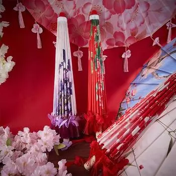 Женский зонт из атласной ткани с японскими вишнями, старинный танцевальный зонт, декоративный зонт, китайский зонт из масляной бумаги