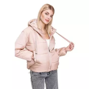 Женское бежевое короткое пальто с капюшоном