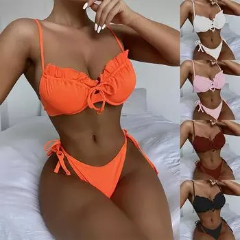 Женское бикини Push Up 5 цветов Купальник Женский купальник Сексуальный комплект бикини с рюшами Biquini Micro Biquini Купальный костюм Купальный костюм L белый