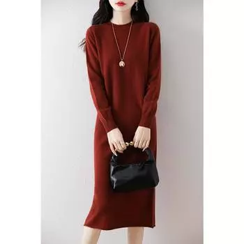 Женское кашемировое платье Qinghe кашемир 30% кашемир 70% шерсть осенне-зимняя кашемировая юбка мягкая и теплая L бежевый