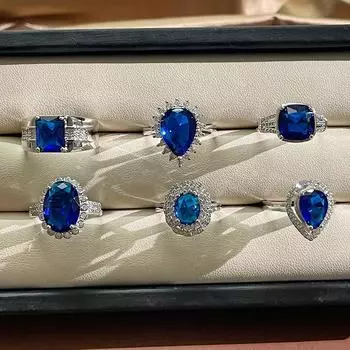 Женское кольцо Cellacity Classic из стерлингового серебра 925 пробы с синими сапфирами и драгоценными камнями, открытое, регулируемый размер, серебряное ювелирное изделие, подарок Resizable синий
