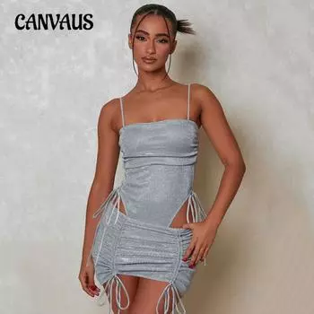 Женское летнее платье с короткими рукавами и лямками на шее и кулиской XS светло-синий