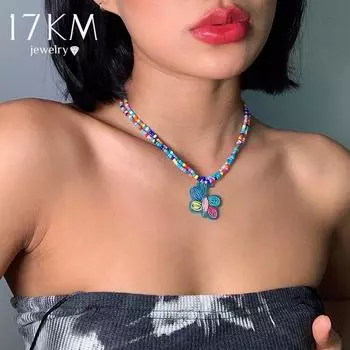 Женское многослойное ожерелье-бабочка из бисера 17 км, богемное ожерелье с геометрическим цветком, женское ювелирное изделие в стиле Y2K жёлтый/красный