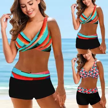Женское модное бикини с разрезом и высокой талией, с подушечками для бюстгальтера и без стального купальника с бюстгальтером XXL красный