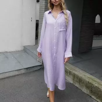 Женское модное и повседневное однотонное платье из хлопка и льна L розовый