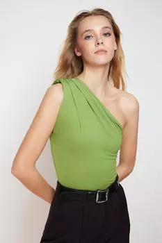 Женское модное новое боди Apple Green, асимметричный воротник, гибкая застежка, вязаное боди