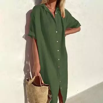 Женское модное повседневное однотонное платье L зелёный