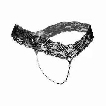 Женское нижнее белье G String T-Back Thong с жемчугом, массажные трусики для промежности, сексуальное кружевное прозрачное нижнее белье Enhance T-Back String