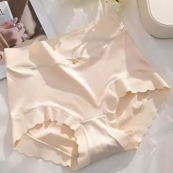 Женское нижнее белье Ice Silk Треугольные трусики без следов Высокая талия Большие размеры Шелковые антибактериальные трусики с промежностью M чёрный