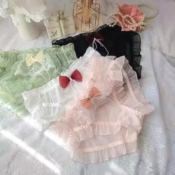 Женское нижнее белье, трусы с рюшами, прозрачные сетчатые трусики, прозрачные трусы XL розовый