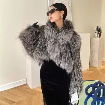 Женское осеннее и зимнее короткое пальто из искусственного меха чернобурки и травы L