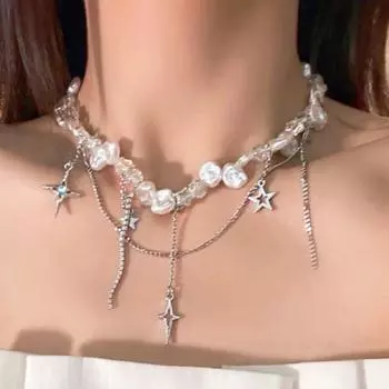 Женское ожерелье GemChic, модное, с жемчужной звездой, кисточкой, цепочкой на ключицу, женское, милое, с ключицей, подарок на день рождения, Рождество, ювелирные изделия