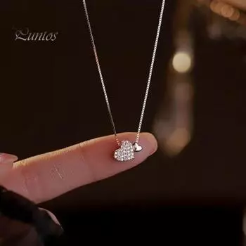Женское ожерелье в форме сердца, двойное сердечко любви, чокер с кубическим цирконием, цепочка, ювелирное украшение, подарок для ее дочери, жены, матери серебряный