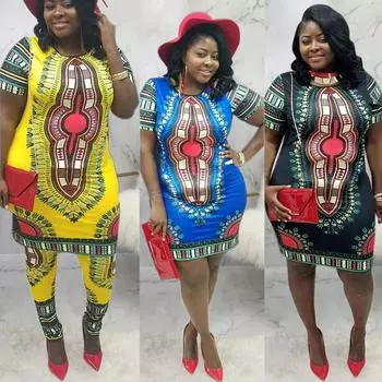 Женское платье Ramidos Dashiki с коротким рукавом и принтом, модное сексуальное платье XL синий
