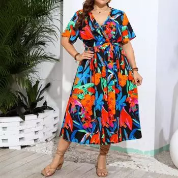 Женское платье с V-образным вырезом Fat Mm Plus Size Dress 1XL разноцветный