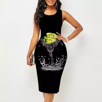 Женское платье Sling Summer Bright Rose Print Dresses Tight без рукавов Slim Fit Sexy Fashion Top Clothing XS синий