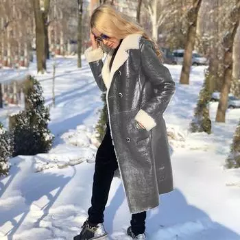 Женское ПУ меховое интегрированное модное пальто зимнее длинное тонкое женское пальто S