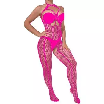 Женское сетчатое белье, ажурное боди, сетчатое боди Babydoll, цельный боди Тедди, комбинезон с вырезами крест-накрест One Size