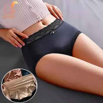 Женское сексуальное кружевное нижнее белье, бесшовные трусики из ледяного шелка, женское атласное кружевное нижнее белье, трусики, трусы M/L чёрный