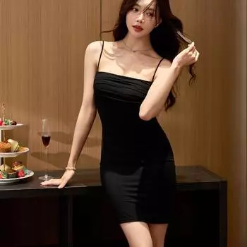 Женское сексуальное платье Spice Suspender Dress, летнее, с короткими бедрами и сумкой-футляром S чёрный