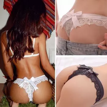 Женское сексуальное женское белье с кружевными цветами и бантом Push Up, стринги, трусы, Т-обратно M