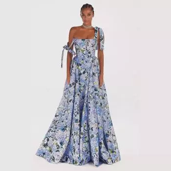 Женское вечернее платье Fairy Long Evening Dress с открытыми плечами, весна/лето 2025 года, в европейском и американском стиле, с 3D-пошивом XXL синий