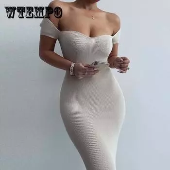 Женское весеннее модное длинное платье в рубчик с одним словом и вырезом L чёрный