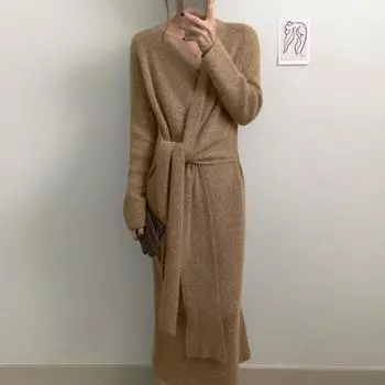 Женское вязаное платье с запахом One Size серый