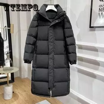 Женское зимнее длинное черное пальто, утепленная свободная ватная куртка большого размера, женское повседневное теплое пуховое пальто XXXL чёрный
