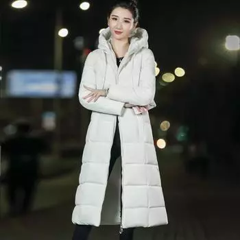 Женское зимнее теплое пальто с капюшоном, тонкая базовая куртка с хлопковой подкладкой, женская длинная верхняя одежда M белый