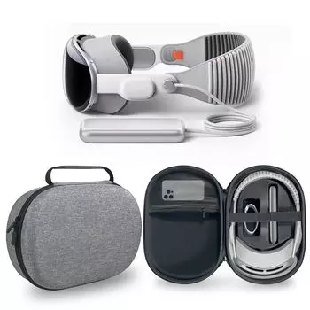 Жесткий чехол для гарнитуры Apple Vision Pro VR — совместим с аккумуляторами и зарядными устройствами, чехол для хранения в портативном исполнении серый