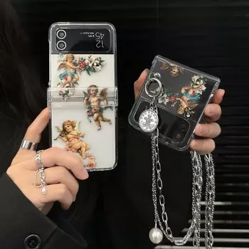 Жесткий чехол для телефона Ins Angel для Samsung Galaxy Z Flip 3 4 5g, задняя крышка в стиле ретро с цветком, милый браслет Fo Galaxy Z Flip3 Flip4 Capa For Samsung Z Flip 4