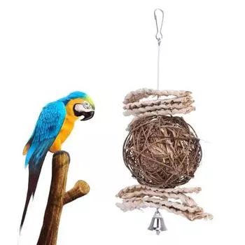 Жевательная игрушка для птиц, шарик из ротанга, подвесная игрушка, шарик для сбора пищи, игрушка, клетка для птиц