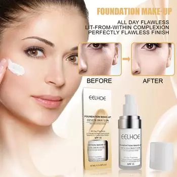 Жидкая тональная основа Concealer Liquid Foundation, стойкое увлажнение, натуральная, не размазывающаяся, теплая и осветляющая жидкая тональная основа 30ml