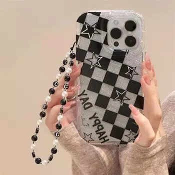 Zhitai Apple 16 Case for iPhone 15 Pro – Plaid Phantom Shell with Chain for iPhone 12/11/14/13. iPhone 13 Pro