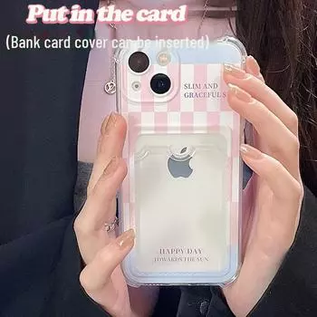 Zhitai Apple 16Pro Card Holder Case for iPhone 15 in Pink/Blue Chessboard Design (Also fits 6/7/8 Plus and XS/XR) iPhone 16
