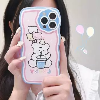 Zhitai Cartoon Bear iPhone Case: Fits iPhone 12 Pro Max, 13 Pro, 14 – Flower Hole Wave Design. iPhone 14 Pro