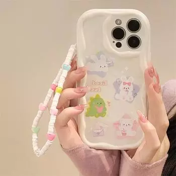 Zhitai Cartoon Silicone Case for iPhone 11/13/14/15 Pro with Cream Pattern and Bracelet Compatibility. iPhone 7 Plus/8 Plus