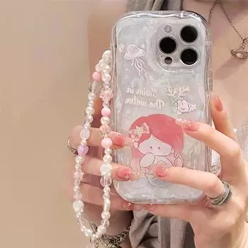 Zhitai Cream Pattern Silicone Case for iPhone 12, 13, 14, and 15 with Mobile Chain iPhone 15