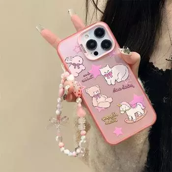 Zhitai Frosted Laser Case for iPhone 16 Pro Max, 14 Pro, 14, 13, 12, 7, 8 Plus with Bracelet. iPhone 13/14