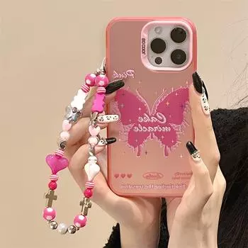Zhitai Frosted Laser Shell Case for iPhone 15 Pro Max/14/13/12 Pro, XS, XR, 6/7/8 with Bracelet iPhone 12/12 Pro