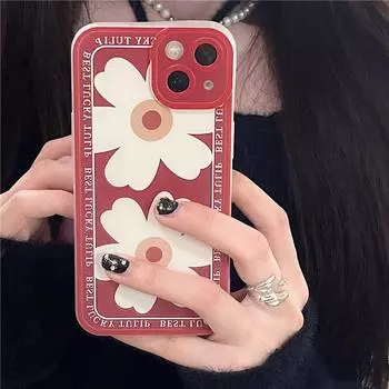 Zhitai iPhone 15 Clear Floral Case - Red Retro Flower Design for 14 Pro & XS/XR iPhone 15