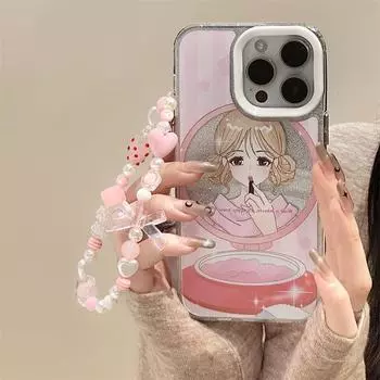 Zhitai iPhone 15 Pro/14/12/13 Glitter Cartoon Acrylic Mobile Phone Case Chain iPhone 13