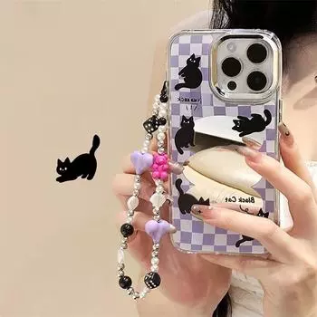 Zhitai iPhone 15 Pro Cartoon Silicone Case - Three-in-One Mirror, Bracelet 12, 14, 16 Pro Max. 16 Pro